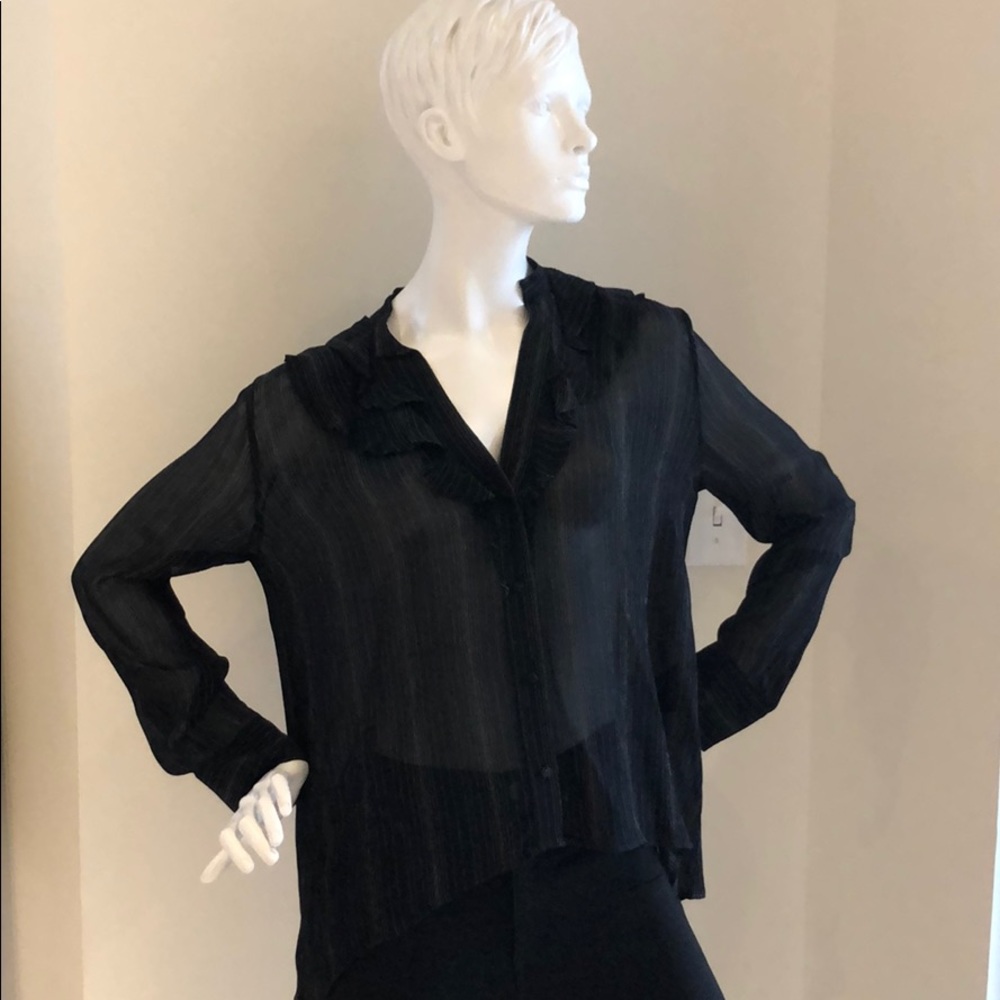 IRO black long sleeve blouse with metallic accents
